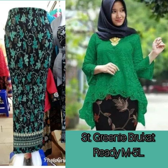 Stelan Kebaya Ririn Blouse Brukat Dan Rok Plisket Maxi Jumbo Batik