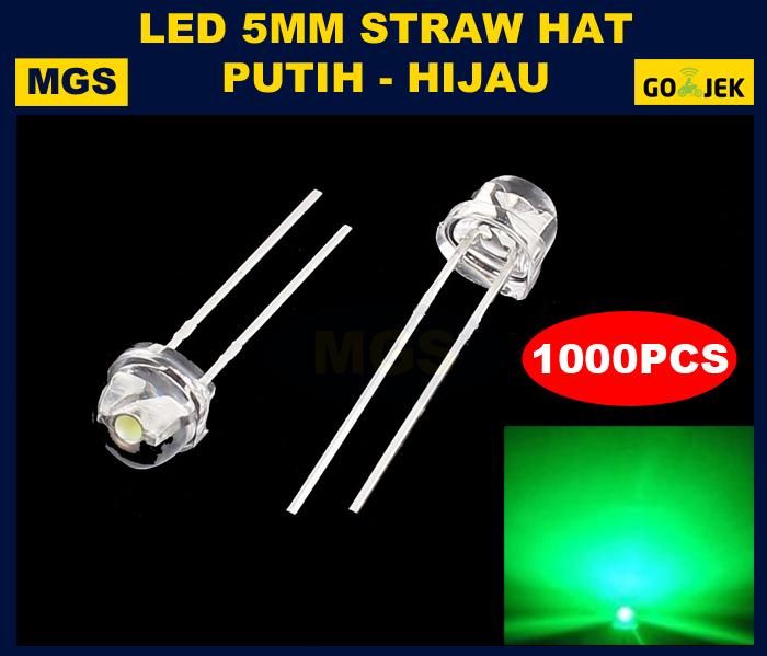 1000PCS LED 5MM STRAWHAT HIJAU
