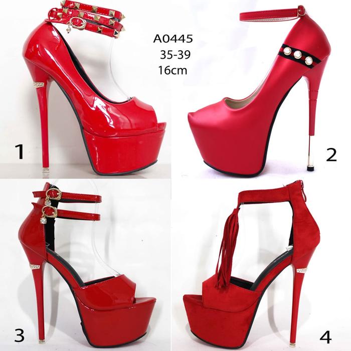Sepatu High heels Merah 16cm - Glossy Heels shoes Pesta A0445