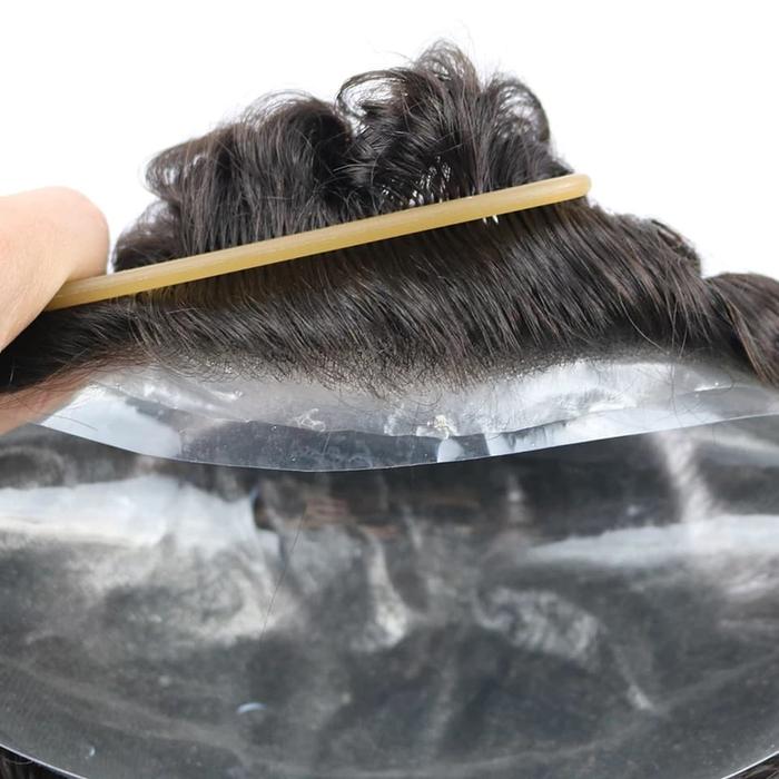 Toupee full thin, rambut palsu pria human hair Wig toupee kualitas top