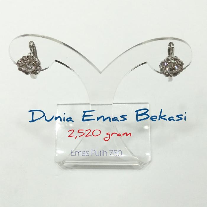 anting jepit model bunga sircon 2,520 gram, emas putih 750