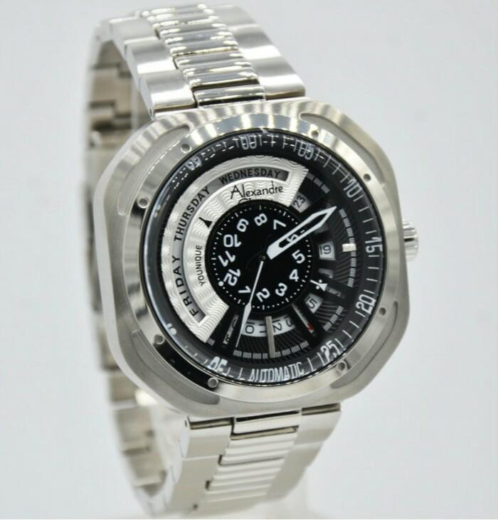 Alexandre Christie AC 3035 Pria Silver Black Hitam Original Garansi