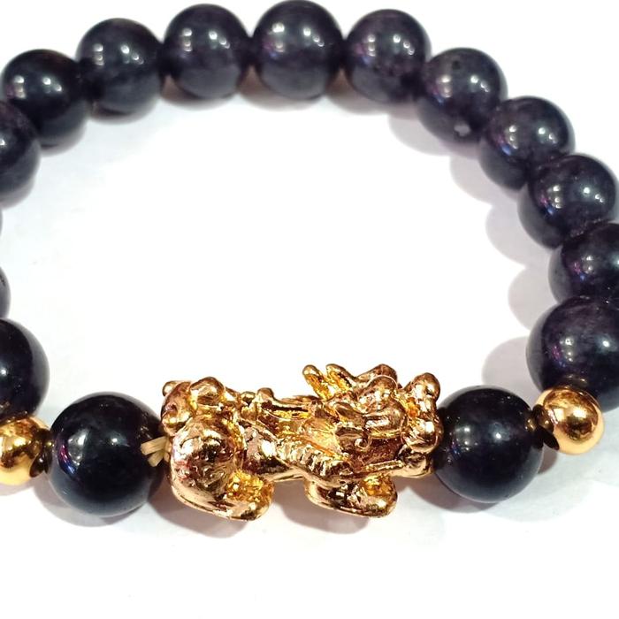 gelang piyao pixiu batu alam giok hitam pekat uk 10 mm