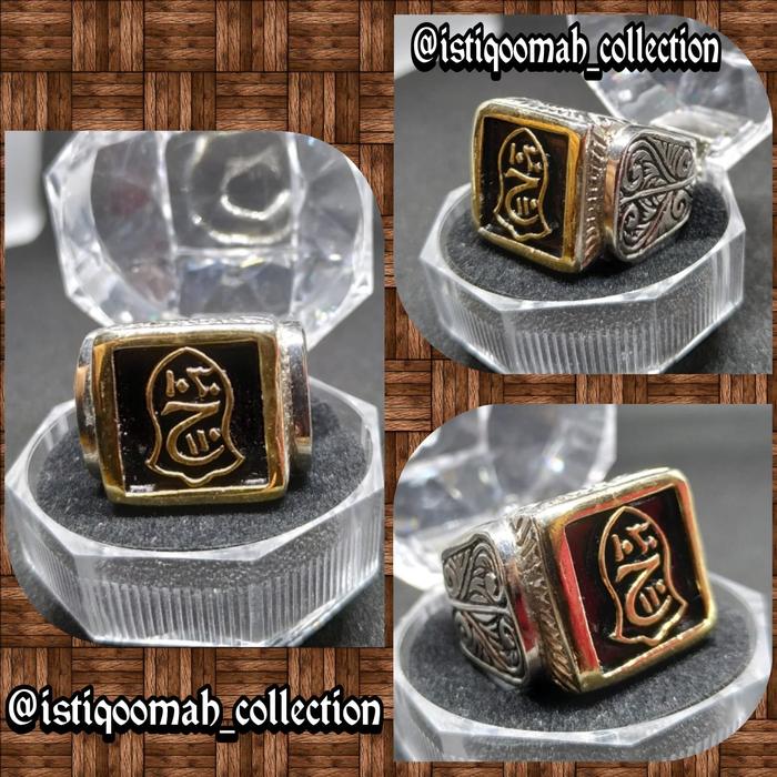 Cincin Islam Tauhid Stempel Rasulullah Motif Terompah Chrome Perak