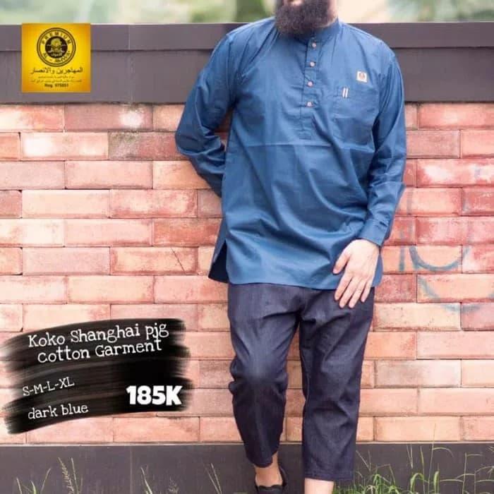 baju koko kerah al amwa Gamis Cotton India Blue Salur HARAMAIN Al MIA