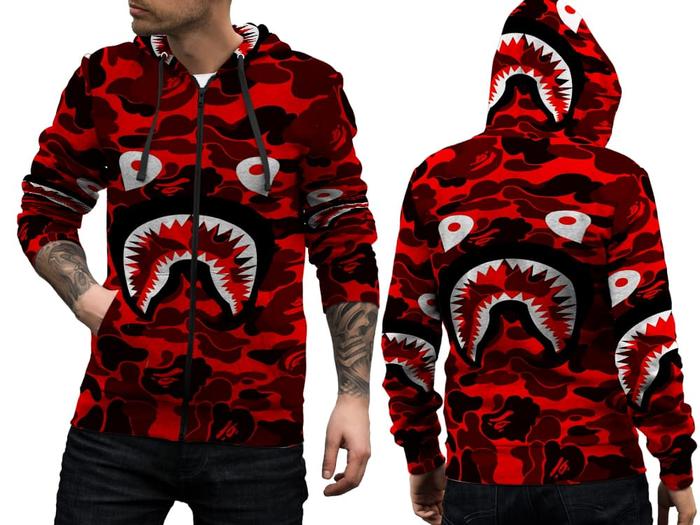jaket custom hoodie bape red camo fullprint sublimation