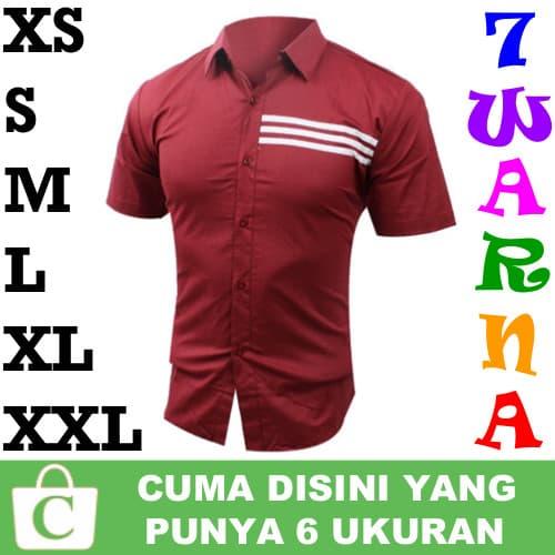 Kemeja Pria Pendek Polos Sablon 3 Garis MERAH MAROON HATI BATA DARAH