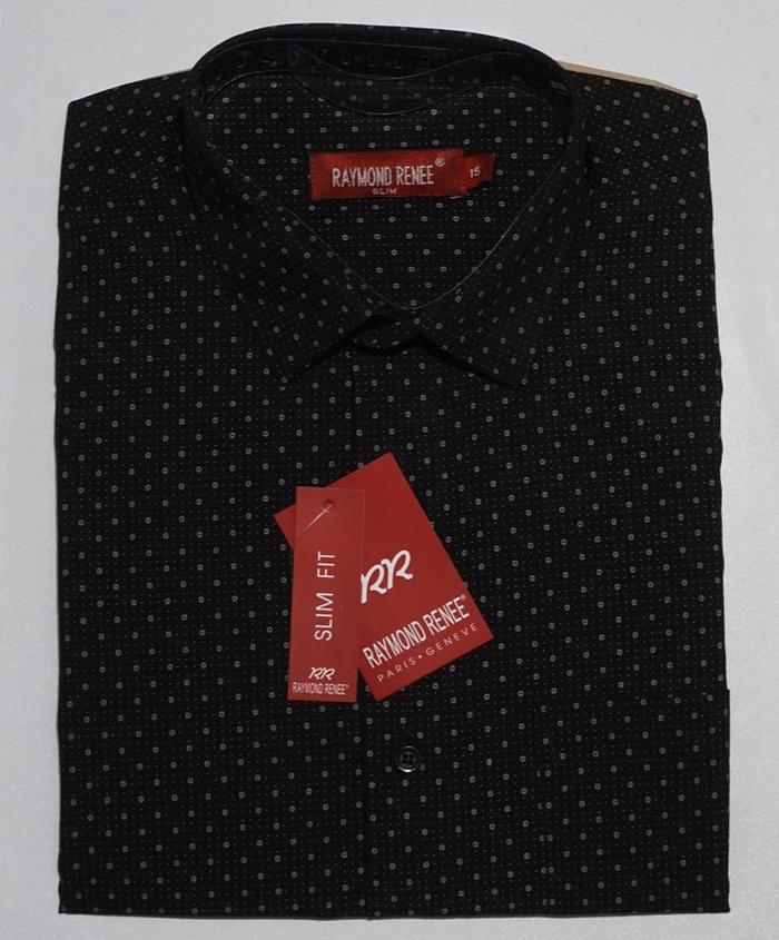 Kemeja Pria RAYMOND RENEE Lengan Pendek Hitam Motif Slim Fit A0439