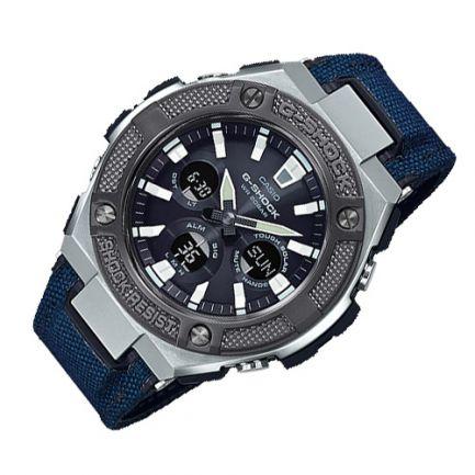 Casio G-Steel GST-S330AC-2ADR Jam Pria Strap Canvas - Blue Silver