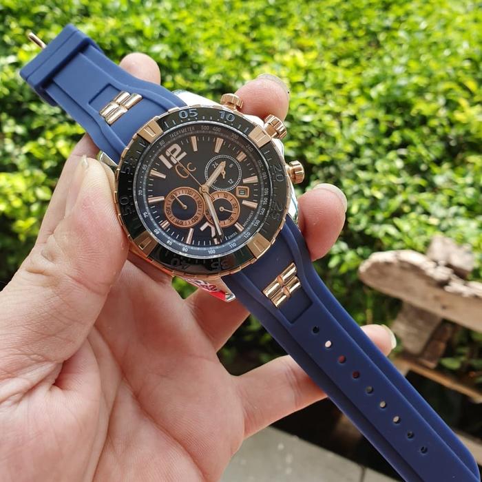 Jam Tangan Pria Merek Guess Collection GC Rubber Blue Original