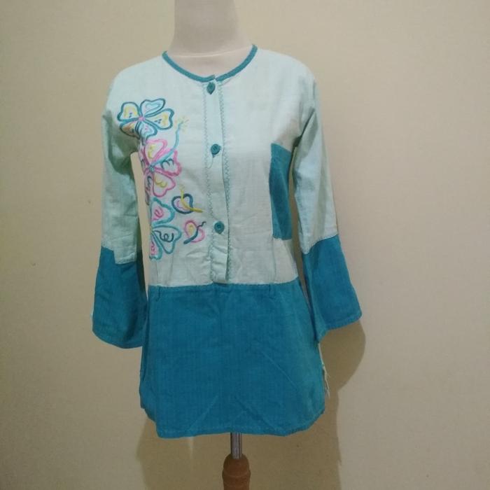 Atasan Blus Bordir Katun Remaja Hijau Mint