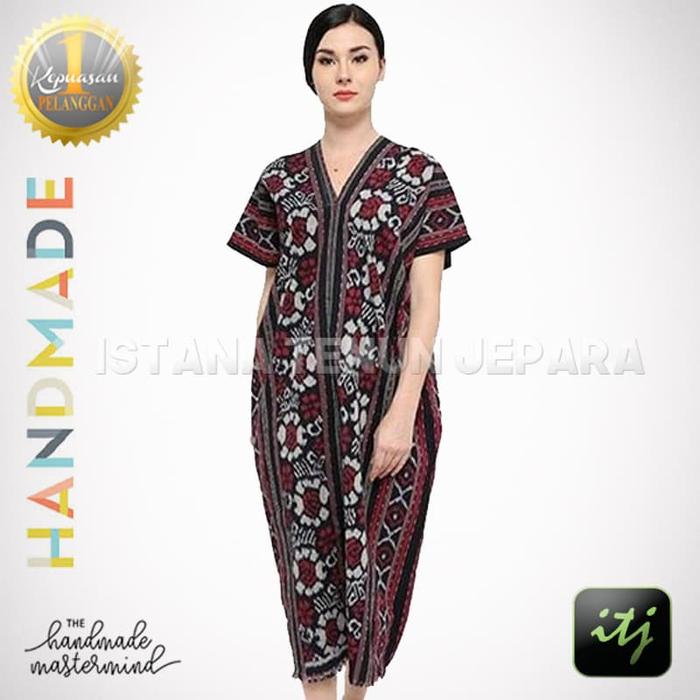 Dress V Tenun Troso Jepara Handmade Motif Bunga