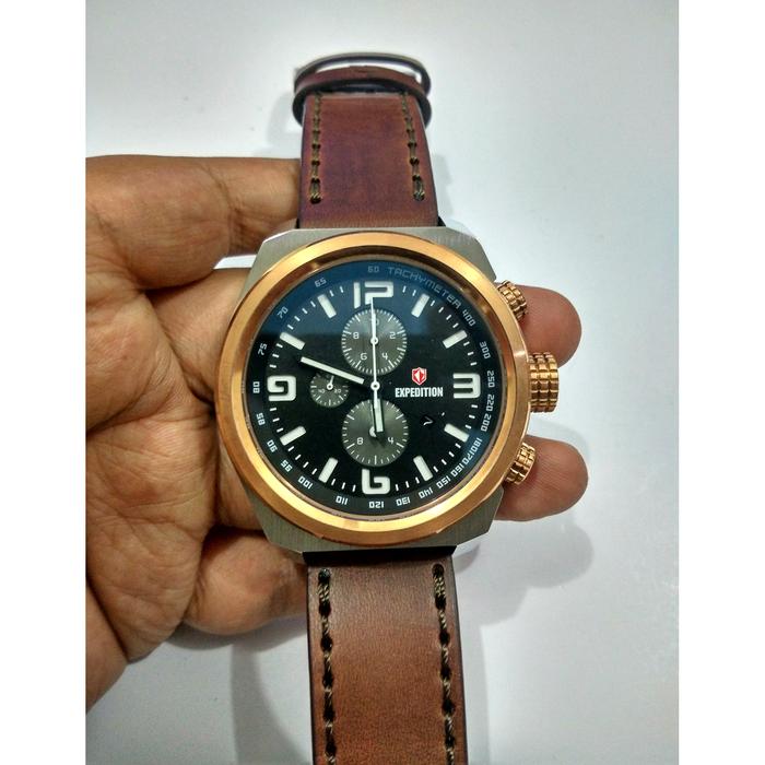 Jam Tangan Pria Expedition E6356 6356 SILVER ROSEGOLD Black Leather