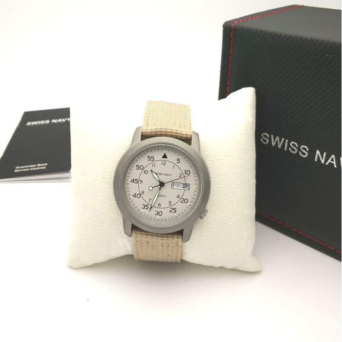 Swiss Navy Analog Jam Tangan Pria Cokelat Canvas SN-8805M Original