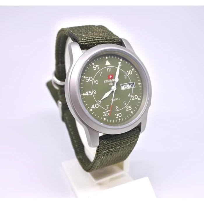 Swiss Navy Analog Jam Tangan Pria Hijau Canvas SN-8805M Original