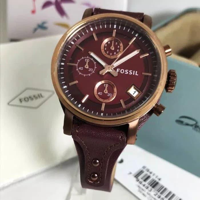 Jam Tangan Wanita Fossil ES4114 & ES 4114 Wine Original Fullset 3.8MM