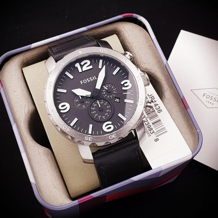 Jam Tangan Pria Merek Fossil Nate ChronoGrap Leather 50mm Original