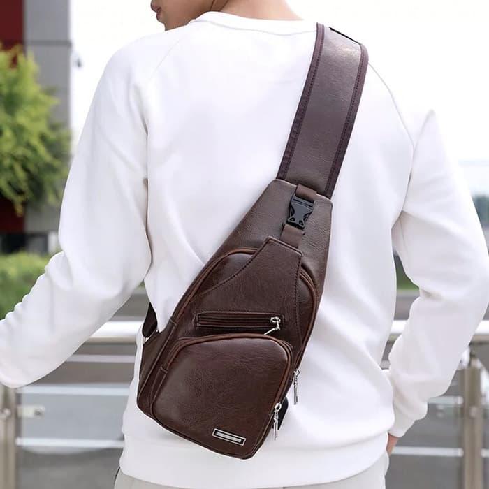 Tas Selempang Pria Ky Eiger / Tas USB Kulit / Tas Serbaguna
