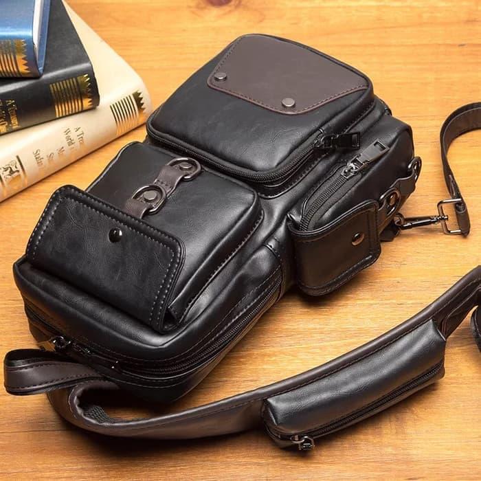 Tas Selempang Pria Ky Eiger / Tas USB Unik / Tas Leather Kulit