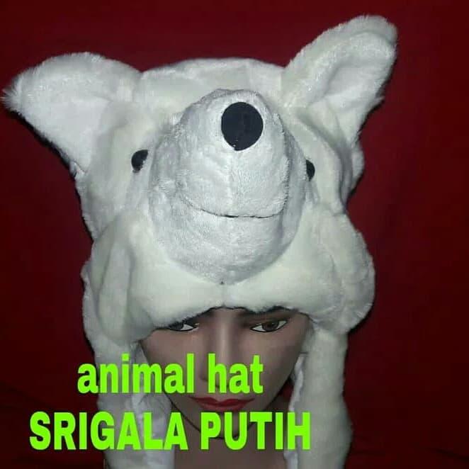 animal hat srigala putih topi hewan karakter boneka