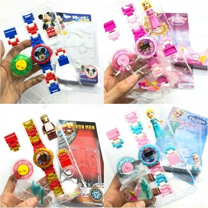 Jam Tangan Lego Karakter Anak Princess/Frozen/Mickey/IronMan/Spiderman