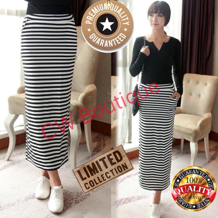 Rok Panjang Hitam Putih Garis Stripe (AF SK 01)