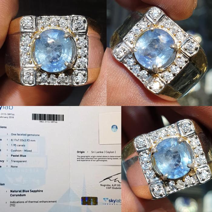 Batu Pastel Blue Sapphire Ceylon Srilanka Sertifikat 1.95 crt