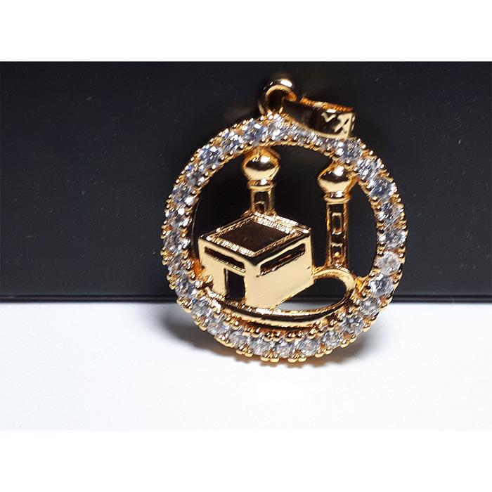 VeE Liontin Pria Wanita Lapis Emas 18K Bergambar Kabah m1
