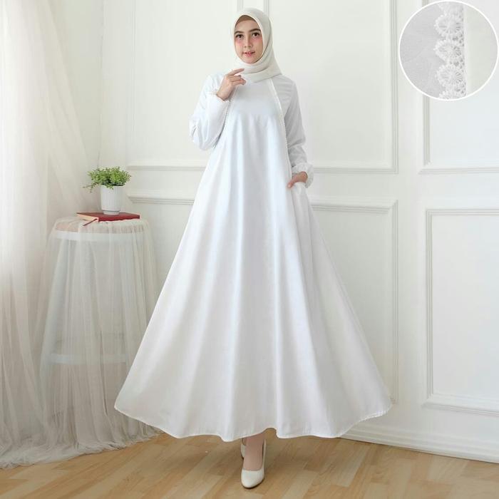 gamis terbaru mayra realpic putih fashion wanita maxi dres baju muslim