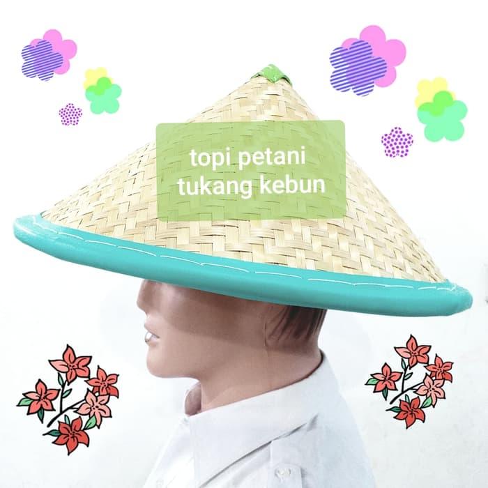 Topi Anyam Rotan Petani List Warna Diameter 40-45 cm/Topi Tukang Kebun