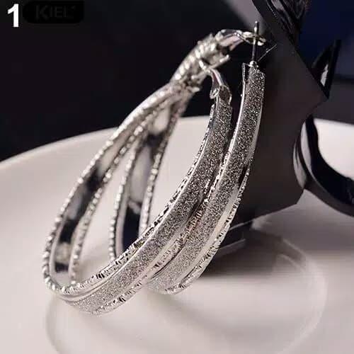Anting Bulat Besar Silver Anting Pesta Anting Vintage Bulat