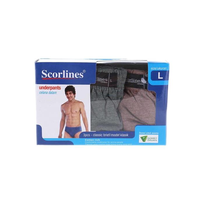 Best Seller Scorlines Celana Dalam PRIA Brief Mika Size L 3pcs