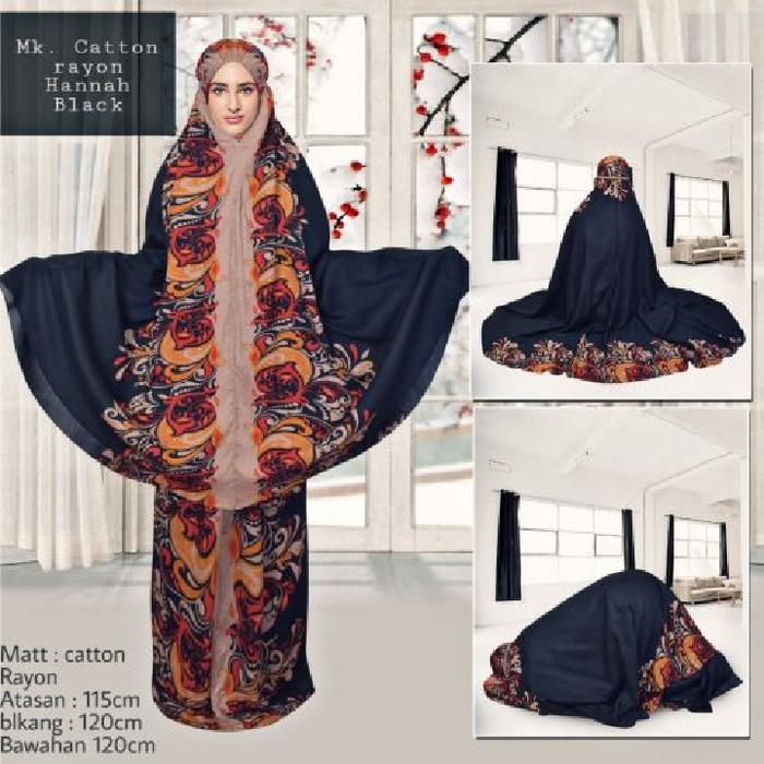 MUKENA HANNAH BLACK/ABAYA BATIK/TELEKUNG RAYON/RUKUH HITAM MEWAH/HIJAB