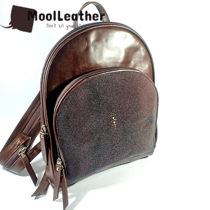 Tas ransel backpack wanita asli kulit ikan pari dan kulit sapi pull up