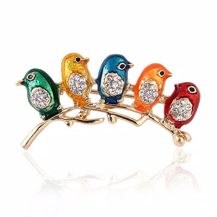 BR1109 Bros Burung Pipit Warna Warni Aksen Cantik Kebaya bross brooch