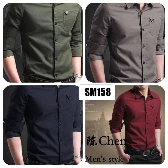 SM158, Kemeja Pria Cool Good Quality Slim Fit Size Lengkap