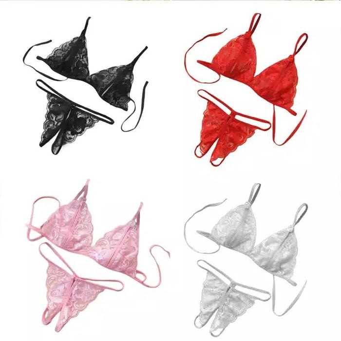 bra + cd set brukat transparan / lingerie murah 1 set