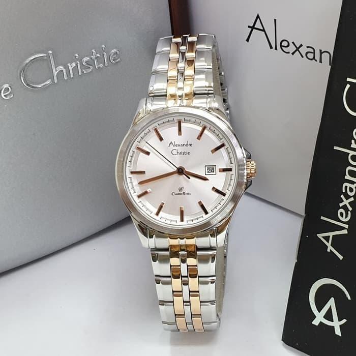Jam Tangan Wanita Alexandre Christie AC 8402 Original -Silver Rosegold
