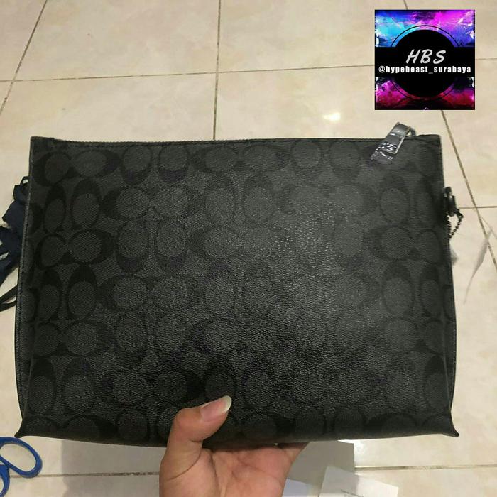 HANDNAG CLUTCH COACH Men Double Zipper Wallet Ori SIGNATURE embos Tas