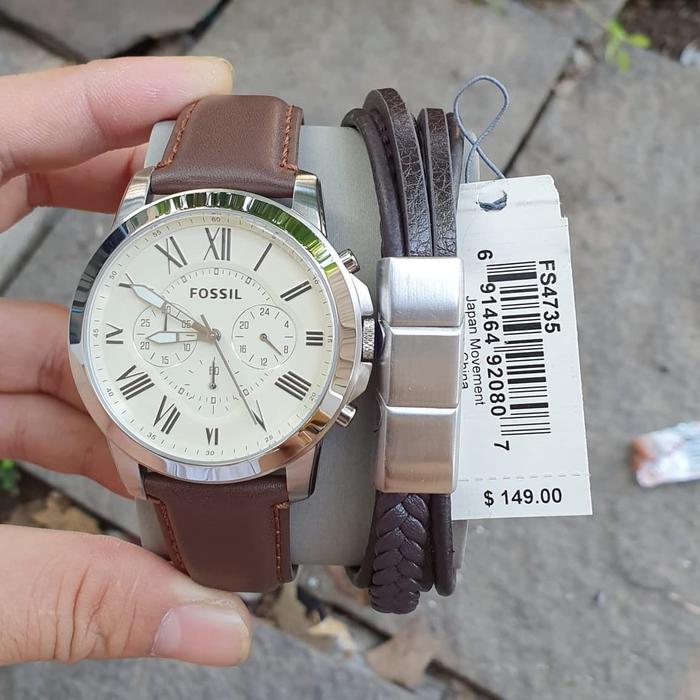 Jam Pria Grand Fossil FS4735 & FS 4735 Leather Original Paket Lengkap