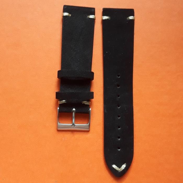 Velvet leather strap tali jam beludru kulit hitam 22mm Seiko Omega