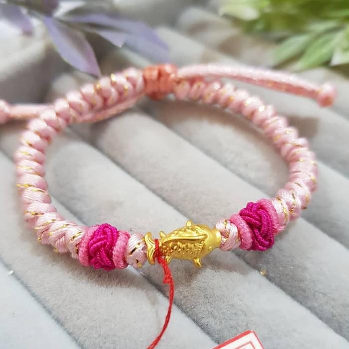 gelang emas hongkong HK 24 karat charm ikan koi rejeki tali china ASLI Bracelets Aksesoris