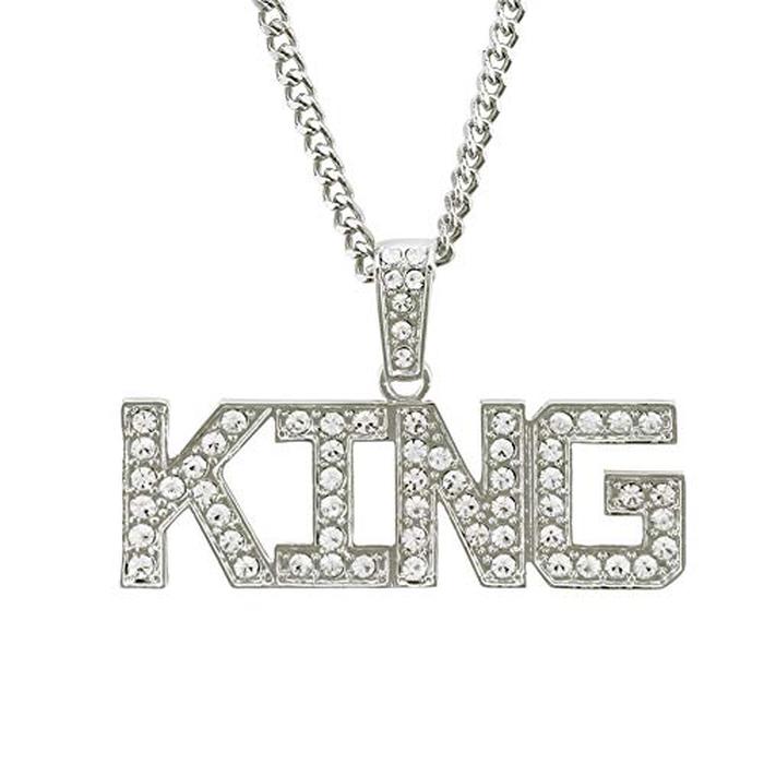 Kalung King Letter Rhinestone Hip Hop Supreme Hype Necklace Silver