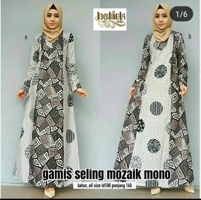 Batik Solo Gamis Seling Mozaik Mono Venus Batiksoloamanah 110.000
