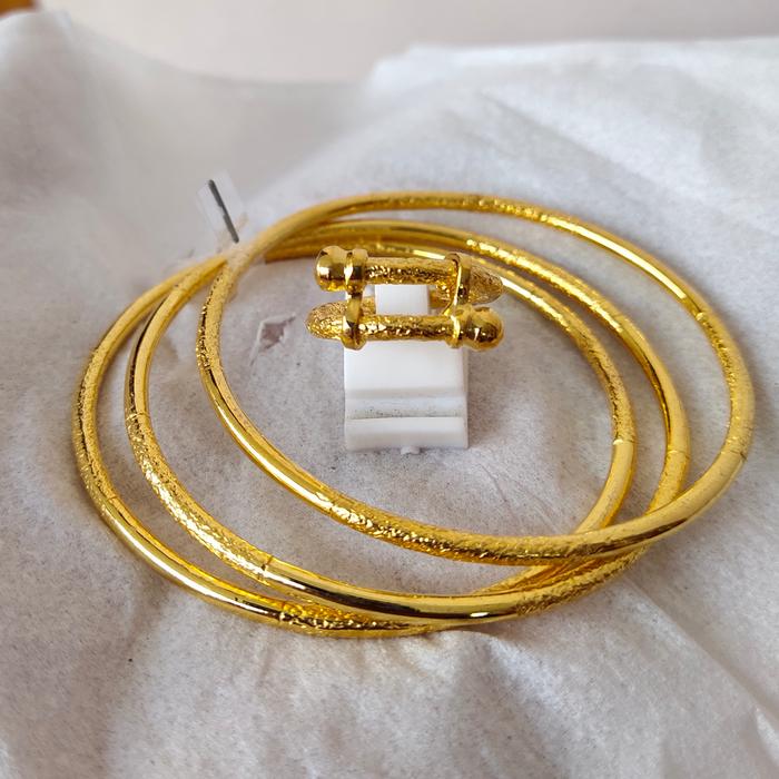 Gelang Keroncong Lidi Set Cincin Spiral Lapis Emas Asli