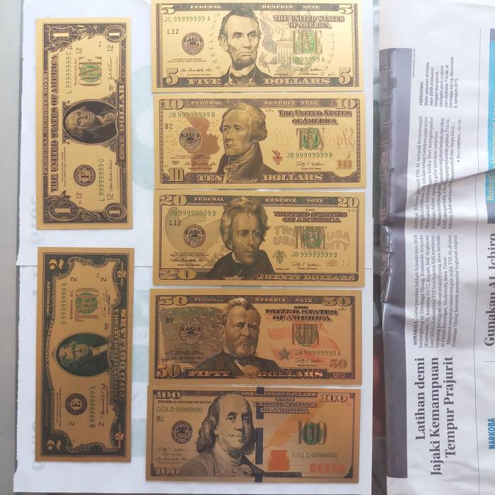 Koleksi Uang Gold Foil 7 lembar dollar Amerika