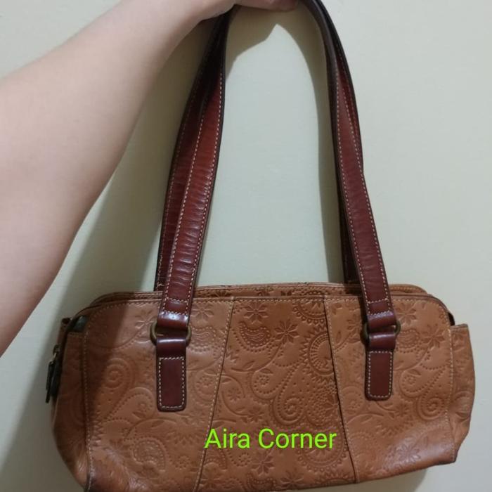 Preloved Tas Fossil Emboss Vintage Coklat