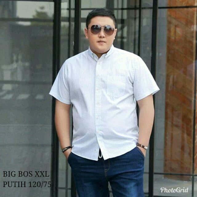 KEMEJA PRIA LENGAN PENDEK POLOS PUTIH/ BIRU NAVY BIG BOSS JUMBO BORRY