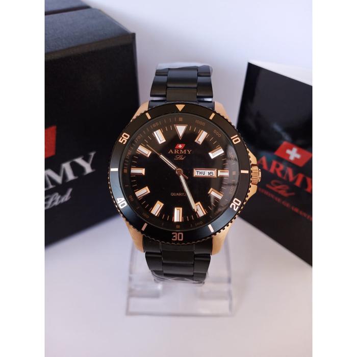 JAM TANGAN ARMY LTD HC-7728 PRIA ROSEGOLD BLACK ORIGINAL