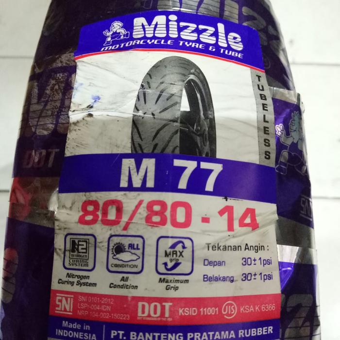 Paketan Ban Mizzle 80/80-14 M77 dan 90/80-14 M77 Tubeless